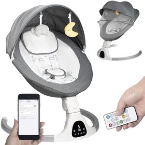 Baby Swing for Infants to Toddler Portable Babies Swing Timing Function 5 Swing Speeds Bluetooth Touch Screen Music Speaker with 10 Preset Lullabies 5-Point Carabiner