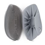 HieerBus Silicone Body Scrubber Flat Shower Brush Gentle Exfoliating and Massage,Long Bristles Lathers Well and More Hygienic Than Traditional Loofah 1 Pack (Gray)