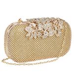 ELEOPTION Women Crystal Diamond Evening Bag with Detachable Chain Chic Leaves Clasp Clutch Diamante Clutch Bag Ladies Sparkly Rhinestone Purse Wallet Handy Bag Party Bridal Prom Wedding, Gold