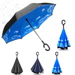 ZIHUA Inverted Reverse Umbrella with C-Shaped Handle 47 Inch Large Non-Rust Handle Anti-UV Waterproof Windproof Rain Upside Down Umbrella for Women and Men