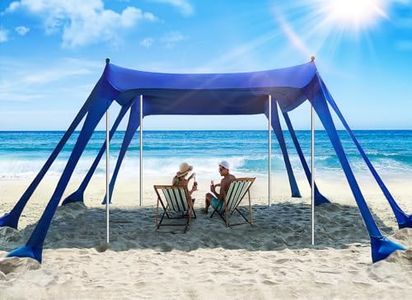 Vibemo Beach Tent, UPF50+ Protection Sun Shelter with 8 Sandbags, 10 x 10ft, Includes Sand Shovel, Ground Pegs & Stability Poles, Outdoor Beach Canopy Pop Up Sunshade for Camping, Fishing, or Picnics