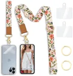 Yonlevres Flower Phone Lanyard Crossbody Strap, Floral Cell Phone Lanyards for around the Neck Wristlet Wrist Strap Adjustable for Keys Case Accessories Travel Essentials