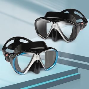 Snorkel Diving Mask Panoramic HD Swim Mask, Anti-Fog Scuba Diving Goggles,Tempered Glass Dive Mask Adult Youth Swim Goggles with Nose Cover for Diving, Snorkeling, Swimming (Black+Blue 2 Pack)