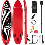 Goplus Inflatable Stand up Paddle Board, Surfboard with Premium SUP Accessories, Adjustable Aluminum Paddle, Leash, Carry Bag, Hand Pump, Removable Fin for All Skill Levels, 6" Thick (Red, 10FT)