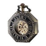 BOSHIYA Mechanical Pocket Watch Luminous Steampunk Vintage Pocket Watch/with Chains/Hand Wind Up/Black Skeleton/Dial Roman Numberals…, Octagon-Bronze, Retro