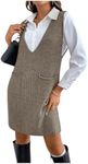 MakeMeChic Women's Casual Sweater Dress V Neck Sleeveless Knit Short Sweater Dresses with Pocket A Mocha Brown Small