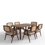 PLANKO | Ariya Premium Sheesham Dining Table 6 Seater with Cane Inlay | Designer Chairs with Armrest | Comfortable Cushioning | Ergonomically Designed | Honey Gold (Walnut)