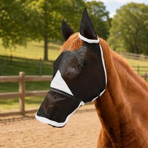 Hilltown Horse Fly Mask with Nose Cover - Large Eye Space, Full Face UV-Block, Breathable Fabric, Adjustable Fit, Durable & Polar Fleece Trim, Horse Fly Mask for Hot or Bug-Heavy Areas - Pony, Grey