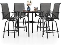 PHI VILLA 5 Piece Bar Height Patio Dining Set, Outdoor Table Chair Bar Set for 4 with Outdoor Swivel Bar Stool Chair and Large Metal Bar Table