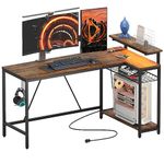 Bestier 58'' L Shaped Desk with Power Outlets, Home Office Reversible Corner Desk with Storage Shelves & LED Lights, Modern Simple Writing Study Desk for Small Space, Rustic Brown