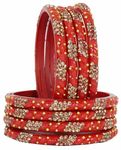 LAVAZZA Designer Glass Bangles Set with Golden Zircon Diamond Stone & Beads Studded For Women & Girls | Bangles For Women 2.8 | Trendy Bangles | red bangles for women-(AB1-KashmaKash-DRed-2.8)