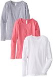 Clementine Apparel Girls 3-Pack Long Sleeve Cotton T-Shirts Basic Tee, Size: 4-13 Yrs, White/Grey/Hot Pink, Medium