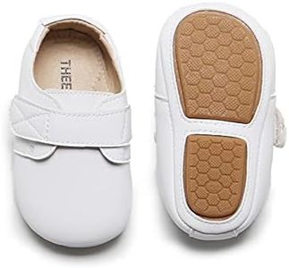 THEE BRON Infant Toddler Baby Soft Sole Leather Shoes for Girls Boys Walking Sneakers, 8512-white, 9-12 Months Wide Toddler