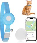 GPS Cat Tracker Compatible with Find My App(iOS Only), No Monthly Fee, Waterproof Pet Trackers for Cats (White Tracker, Blue Collar)