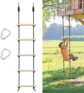 MONT PLEASANT Rope Ladder for Kids Climbing Ninja Obstacle Wooden Swing Rope Ladder with 2 Carabiners for Kids Climbing Game Hanging Ladder for Swing Accessories, Tree House, Playground, Play Set