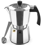 Cafe Du Chateau Espresso Maker (6 cup) Transparent Top Lid, High Gloss Finish, with Coffee Clip Spoon - Coffee Percolator