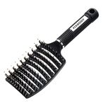 FIXBODY Boar Bristle Hair Brush - Curved & Vented & Oversize Design Detangling Hair Brush for Women Long, Thick, Curly and Tangled Hair Blow Dryer Brush (Black)