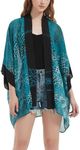 Max Hsuan Women's Loose Print Sheer Chiffon Kimono Beach Swim Cover up Cardigan Capes Blouse Tops, Peacock Blue Leopard, One size