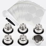 Reusable Capsules for Nespresso OriginalLine, 6pcs Refillable Espresso Pods Stainless Steel Coffee Pods Compatible for Nespresso Original Line Machines (6 Cups + 200 Lids)