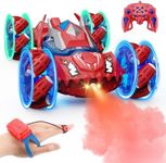 Qryselen Remote Control Car Boys Toys: RC Cars 360°Flip 2.4Ghz Double Sided 4WD Transform Off Road for Rotating Hand & Remote Control Drift Stunt Cars Toy 6 7 8 9 10 11 12 Year Old Kids Girls (Red)