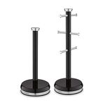 Tower T826172NOR Belle Mug Tree and Towel Pole Set, Stainless Steel, Noir, Black