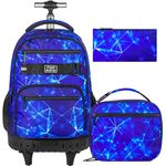 3PCS Rolling Backpack for Boys Men, Travel Roller Backpacks with Wheels for Adults, Teens College Aurora Wheeled Bookbag with Lunch Box(Blue)