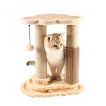 Made4Pets Cat Toy 17.5" for Small Cats, 4-in-1 Cat Scratching Post Featuring Self Groomer, Wood Track Balls and Dangling Balls, Cat Perch, Wooden Cat Scratcher with Sisal Posts for Indoor Kittens