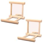 2Pcs Parrot Hanging Swing Mirror Fun Wooden Parrot Mirror Hanging Wooden Bird Mirror Toy Parrot Toy Budgie Mirror for Small Birds