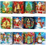 AZURAOKEY 8/12PCS Christmas Diamond Art Kit Drill Card Greeting Card Diamond Drawing Holiday Card Crystal Rhinestone Embroidery Arts Cards Kits Shaped Drill Greeting Thank You Card