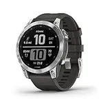 Garmin 010-02540-00 fenix 7, adventure smartwatch, rugged outdoor watch with GPS, touchscreen, health and wellness features, silver with graphite band