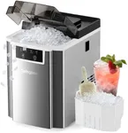 KaringBee Nugget Ice Maker Countertop - 45lbs/24H, 5mins Making Soft Chewable Pellet Ice - Self-Cleaning, Sonic Ice, Pebble Ice Machine for Home Kitchen,Office - Stainless Steel