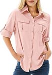 Toumett Women's UPF 50+ Long Sleeve UV Sun Protection Shirts, Fishing Hiking Travel Shirt,Breathable and Fast Dry, Pink, Medium