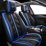 MONREBO 5pcs Pu Leather Car Seat Covers,Universal Fit For SUV,Sedans,Full Set Front Rear Seat Cushion Protector Fit For Mondeo,Juke,Navara And More,Black Blue