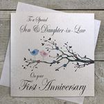 White Cotton Cards PD192 Anniversary Handmade Card to a Special Son and Daughter-in-Law On Your First Love Birds, White