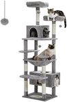 PAWZ Road Large Cat Tree, 184cm Cat Tower for Large Cats, Cat Condo with Sisal-Covered Scratching Posts and Pads, 2 Padded Perch, Dual Condo and Basket for Indoor Cats-grey