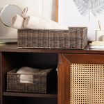 Pure Home + Living Set of 2 Brown Resin Wicker Basket, Laundry Basket with Durable Handle, Dirty Clothes Hamper for Bedroom (Big - 41.91cm x 31.75cm x 12cm, Small - 36.83cm x 26.67cm x 12cm)