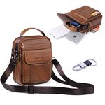 Hengwin Genuine Leather Phone Pouch for Belt, Cell Phone Holster with Belt Loop, Crossbody Purse Shoulder Bag Fanny Pack, Coffee, Fashion