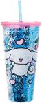 Silver Buffalo Sanrio Hello Kitty and Friends Cinnamoroll Hearts and Cherries Plastic Confetti Cold Cup with Lid and Straw, 32 Ounces