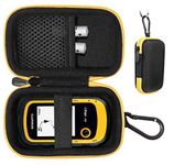 Handheld GPS Case Compatible with Garmin eTrex 10, 20, 20x, 30, 30x, 35t and Touch 35, 25, All in one Compact case for eTrex and Charger Cord, with Carabiner for Easy Carrying (Black with Yellow Zip)