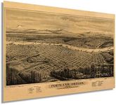 HISTORIX Vintage 1879 Map of Portland Oregon - 24x36 Inch Vintage Map of Portland Wall Art - Portland Oregon Map Looking East to the Cascade Mountains Portland Map Poster - Portland Map Art (2 sizes)