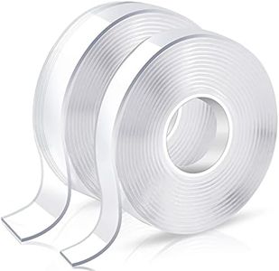 KUSUFEFI Double Sided Adhesive tape Heavy Duty, Double Stick Mounting (2 Rolls, Total 20FT), Clear Two Sided Wall tape Strips, Removable Poster tape for Home, Office, Car, Outdoor Use