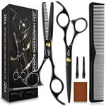 Hair Cutting Scissors Kits, Professional Hairdressing Scissors Set, Stainless Steel Thinning Scissors for Barber/Salon/Home/Men/Women/Kids/Adults Shear Sets Shears (Black)