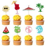 Gyufise 32Pcs Summer Beach Hawaii Cupcake Toppers Sun Umbrella Ball Diving Coconut Watermelon Water Gun Slippers Cupcake Picks Baby Shower Hawaii Pool Theme Birthday Party Cake Decorations