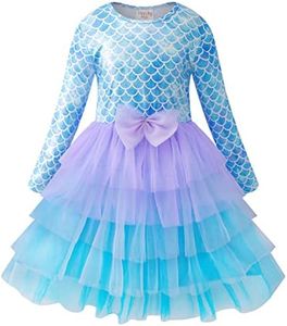 VASCHY Mermaid Tulle Tutu Dress for Girls, Cute Autumn Spring Long-Sleeve Birthday Wedding Party Halloween Costume Dress up Outfit,Toddler/Little/Big Kid Girls Clothing 4-5T Blue