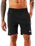 YAWHO Men's Running Workout Shorts Training Gym Athletic Joggers Sweat Short Pants Quick Dry Breathable with Zip Pockets (0366 Black, M)