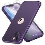 ORETECH 4 in 1 Silicone Case for iPhone 13 Case, with [2 x Tempered Glass Screen Protector] [Camera Protection] [Military Grade Protective] Thin Slim Fit Bumper iPhone 13 Phone Case Cover -Dark Purple