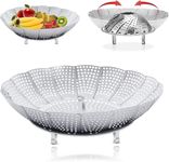 JUGTE Vegetable Steamer Basket Fruit Steamer Punching Food Drain Bowl Basket Stainless Steel Veggie Steamer Basket Foldable Vegetable Steamer for Cooking (27 CM)