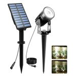 Solar Landscape Spotlights, T-SUNUS Solar Garden Spot Lights IP65 Waterproof 9.8ft Cable, 2000mAh Separated Solar Panel, Auto On/Off for Garden Driveway Pathway Pool Area (White 6000K)