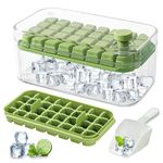 LeadDock Ice Cube Tray with Lid and Bin - 2 Pack of Enhanced Freezer Ice Cube Trays - 64 Pcs Mold - Upgraded Design for Easy Use and Enhanced Functionality (Green)