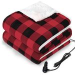 SEALY 12-Volt Heated Car Blanket with 2 Output USB Ports, 3 Heating Levels & 4 Hours Auto Off, Electric Blanket for Car Truck, SUV, RV or Camping, Machine Washable, 59" X 43", Plaid